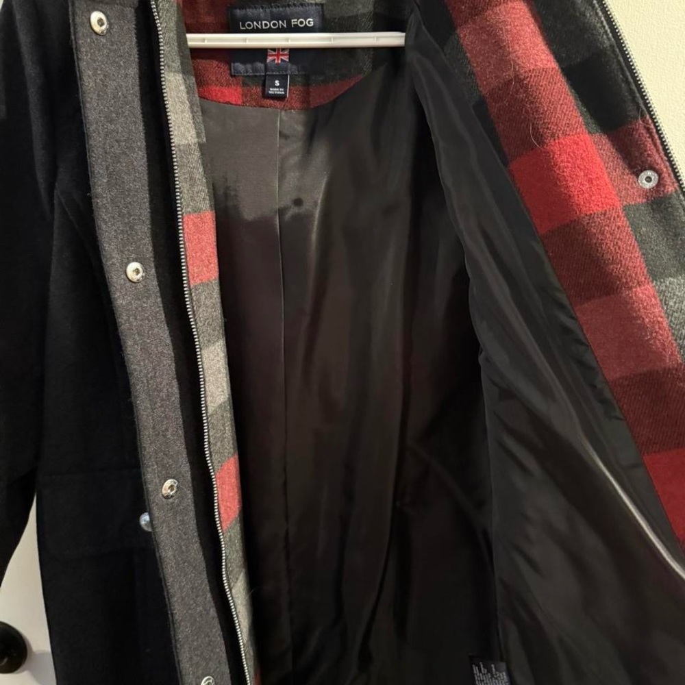 NWT London Fog Charcoal Hooded Coat Plaid Lined Sz S Classic Winter Jacket - Picture 4 of 7